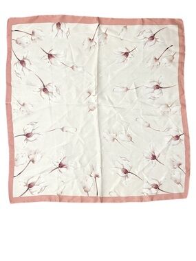 100% Silk - Elegant Floral Pink Border Scarf